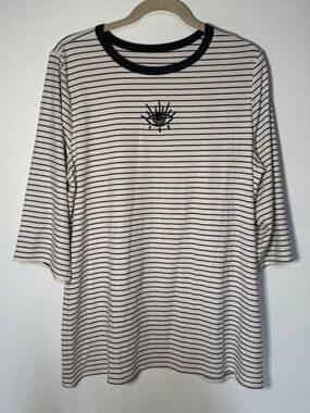 Torrid Super Soft Ribbed Knit Embroidered Eye Black White Striped T-Shirt